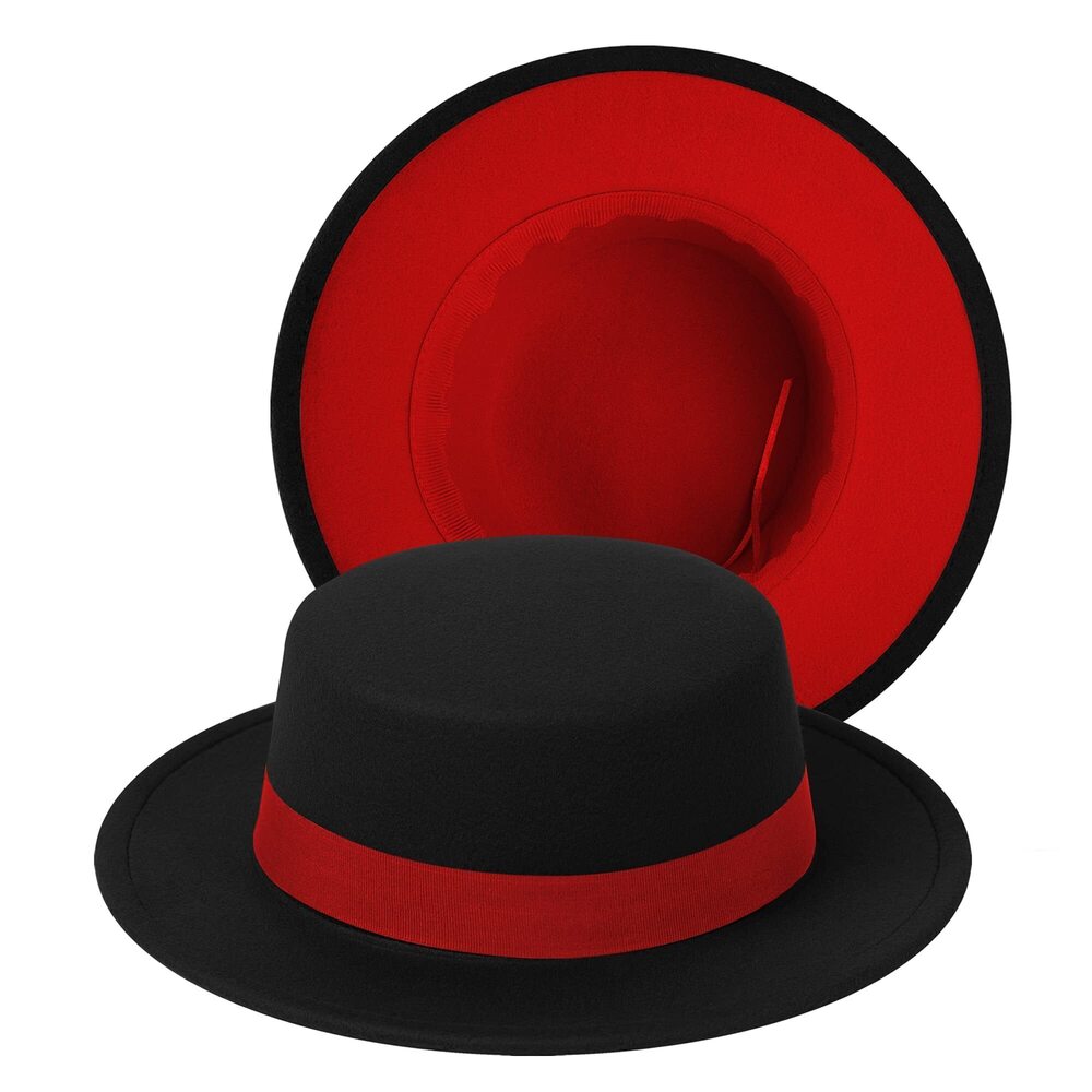 6269 Classic Fedora Hat with Two Tone Flat Top and Wide Brim - Adjustable